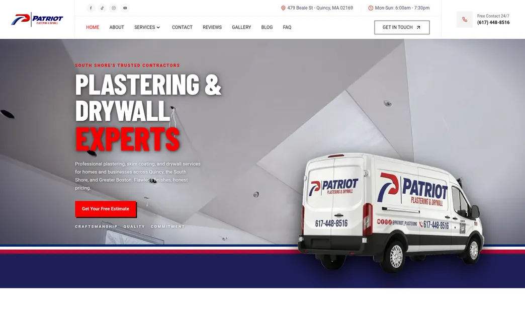 Patriot Plastering contractor website screenshot